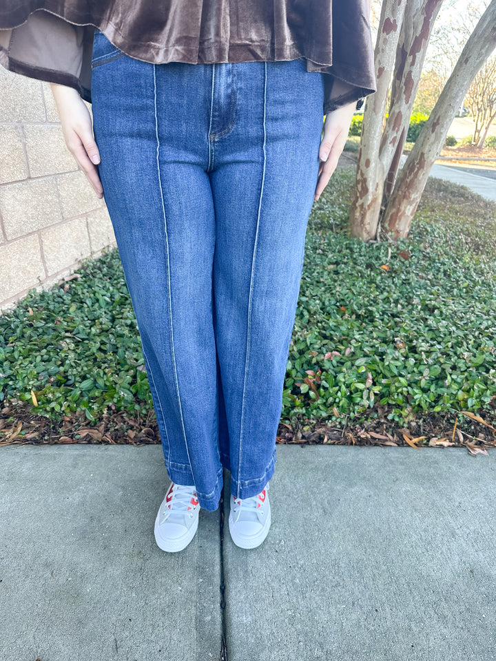 AW Pin Tuck Wide Leg Jean - Dark