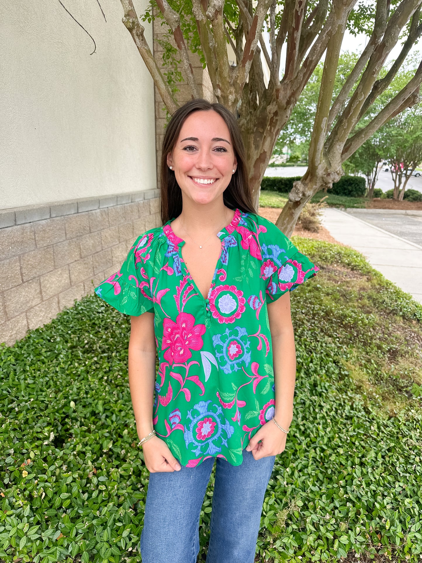 Cabina Floral Macy Ruffle Top