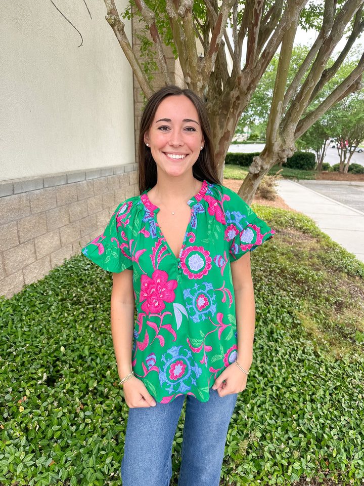 Cabina Floral Macy Ruffle Top