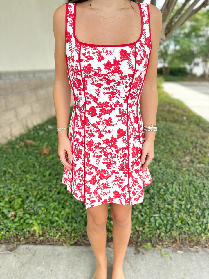 Scarlet Bloom Mini Dress