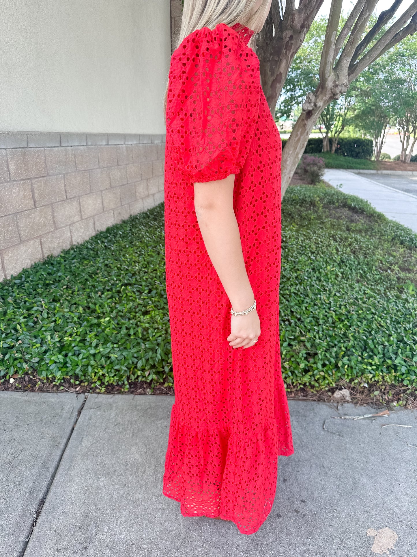 Elise Eyelet Maxi Dress - Red