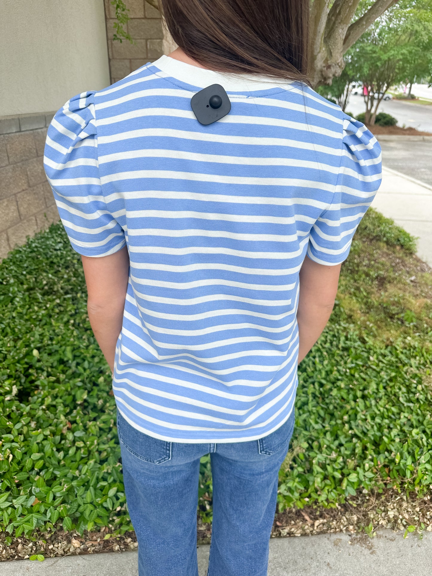Larissa Pleat Sleeve Tee - Blue & White
