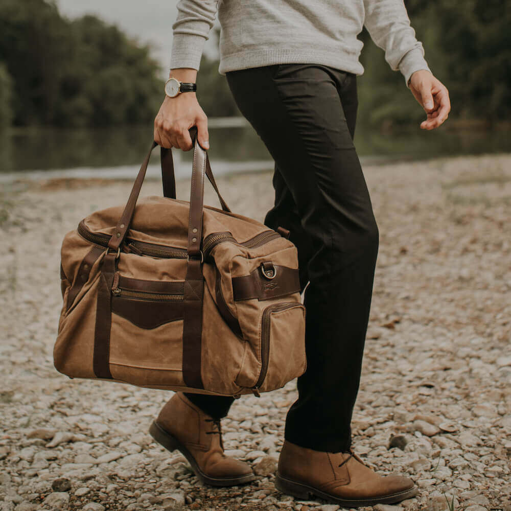 Mission Mercantile Campaign Waxed Canvas Medium Duffle Bag - Smoke Brown