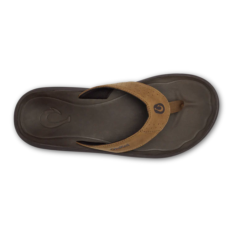 OluKai Men’s Pili Waterproof Leather Sandal - Tan|Dark Java