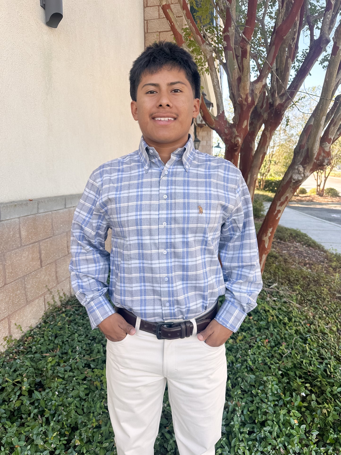 S. Casanova Buck Indigo Plaid Button Down
