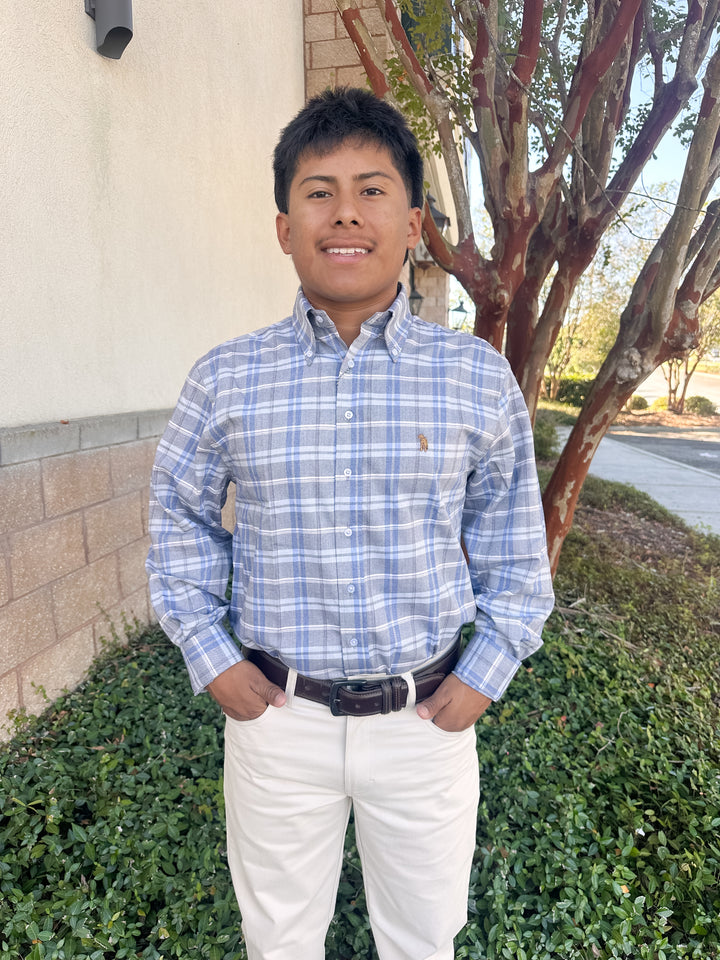 S. Casanova Buck Indigo Plaid Button Down
