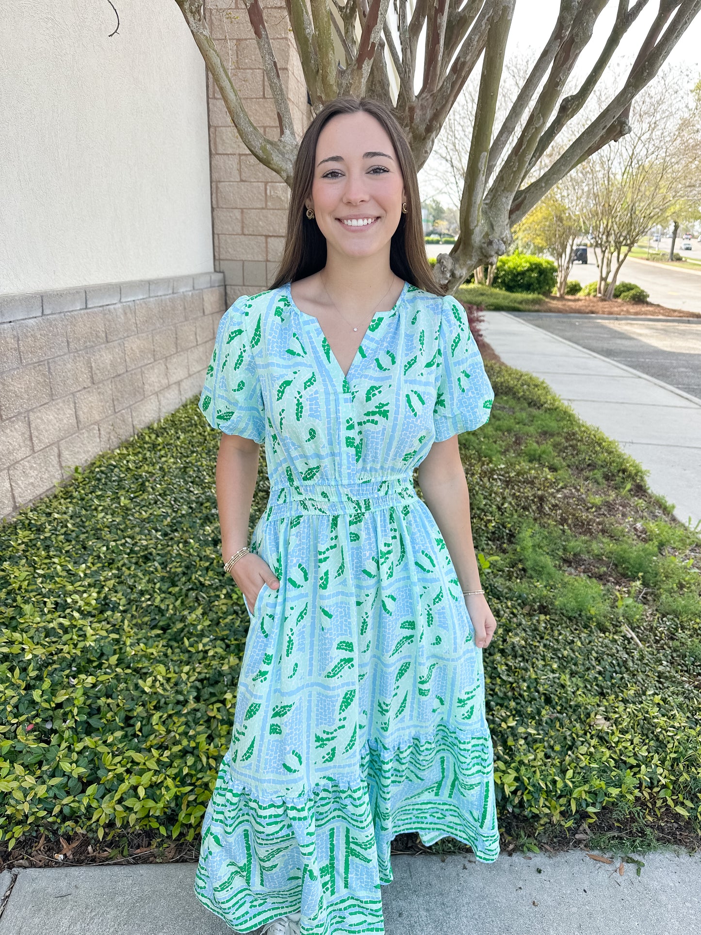 Tracey Dress - Trellis Tiles Blue