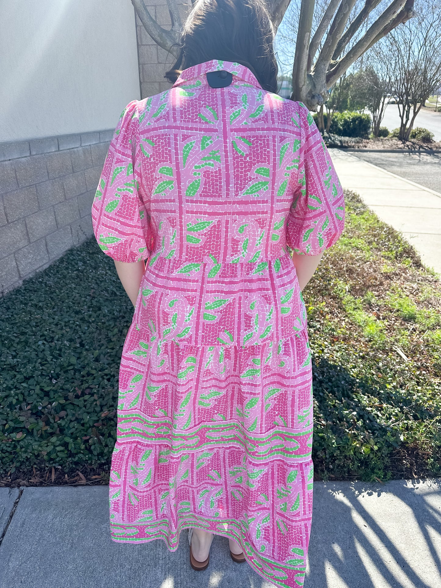 Eloise Dress - Trellis Tiles Pink