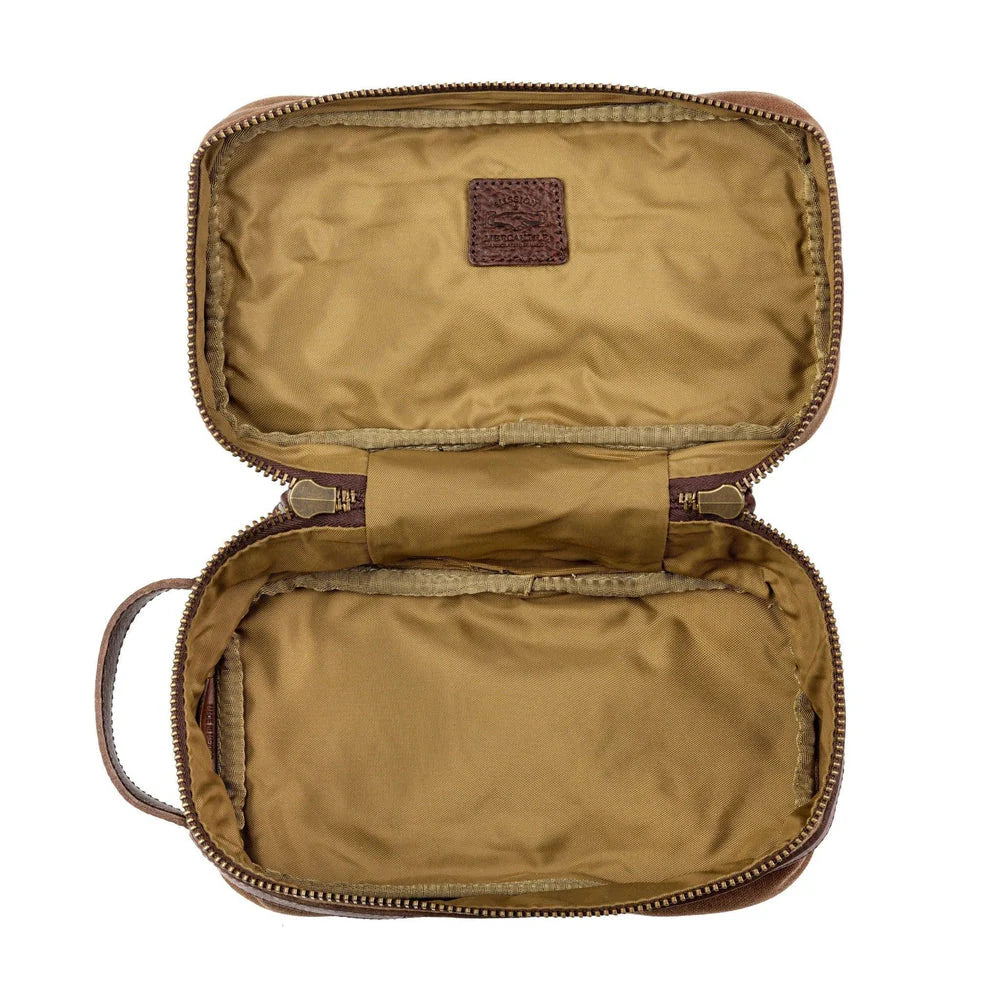 Mission Mercantile Campaign Waxed Canvas Toiletry Square Shave Kit - Smoke Brown