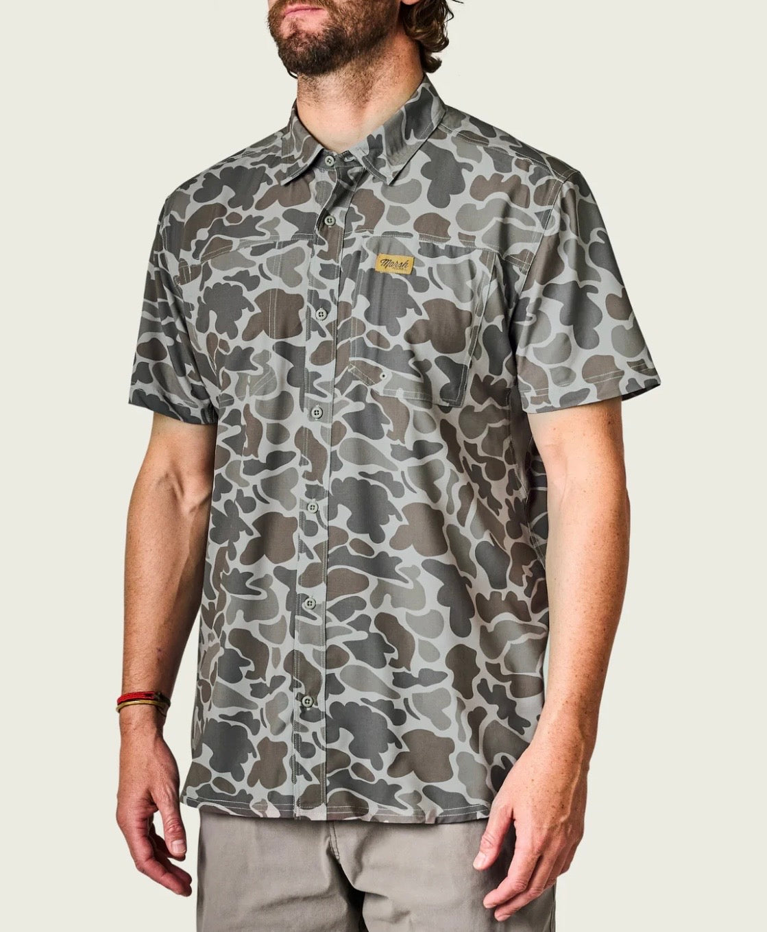 Marsh Wear Men’s Lenwood Hagood Tech S/S Button Down - Dark Green Mallard Camo