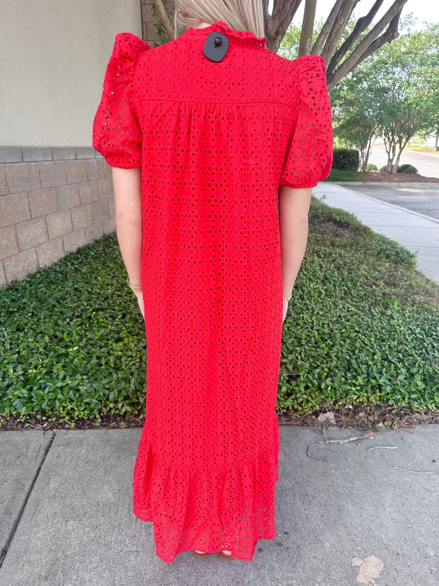 Elise Eyelet Maxi Dress - Red