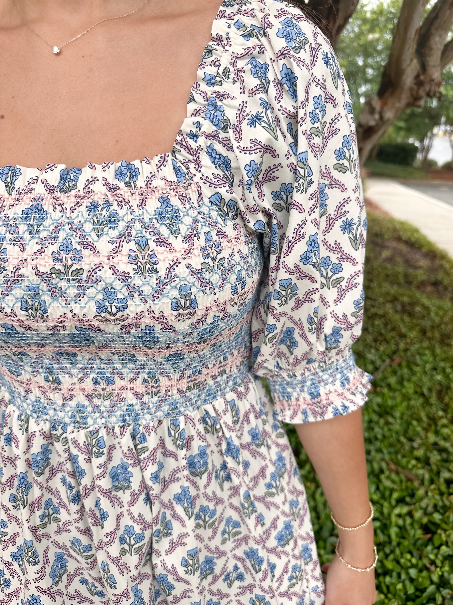 Jenni Dress - Lattice Crest Blue