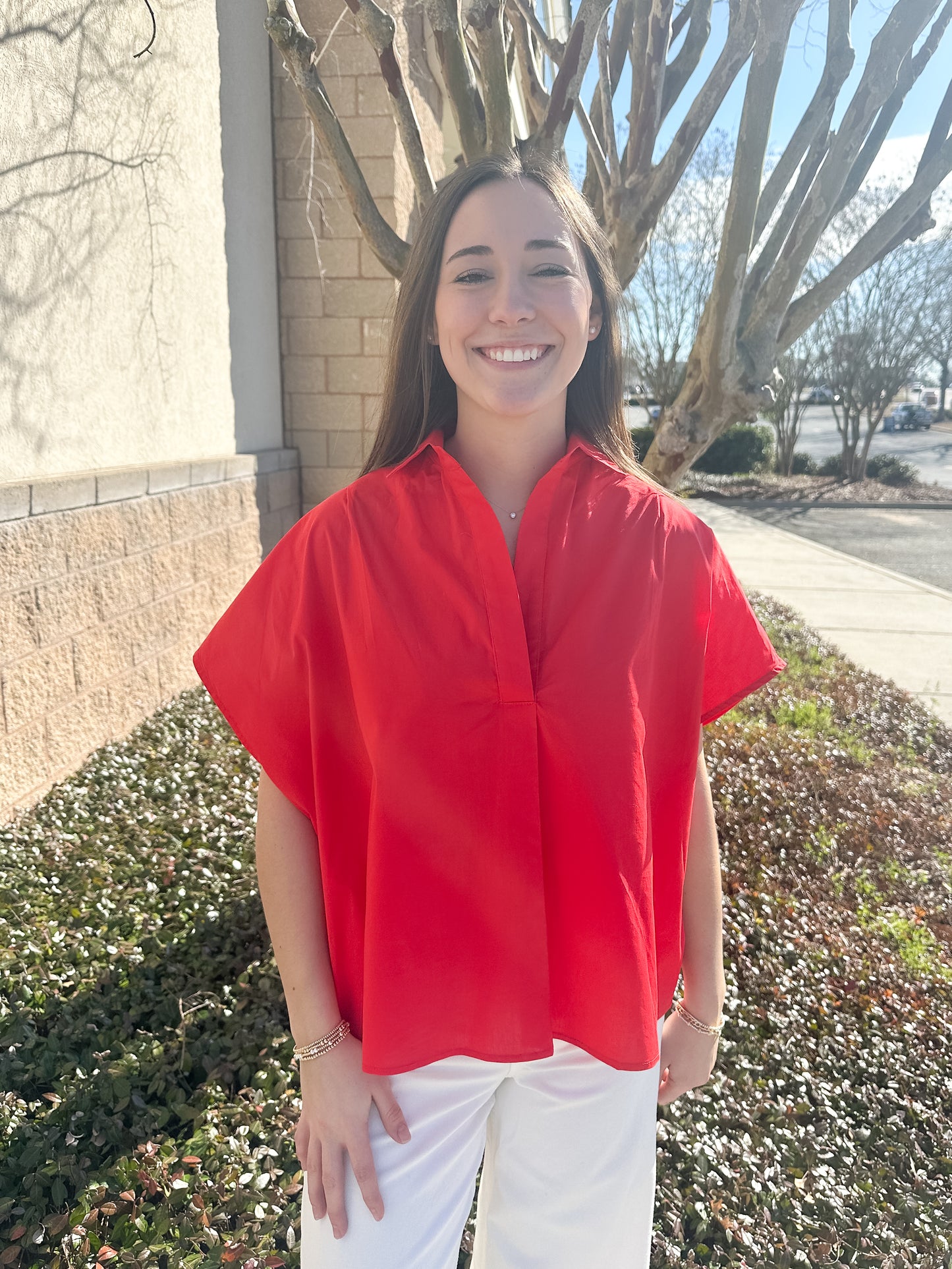 Helen Signature Collar Top - Red
