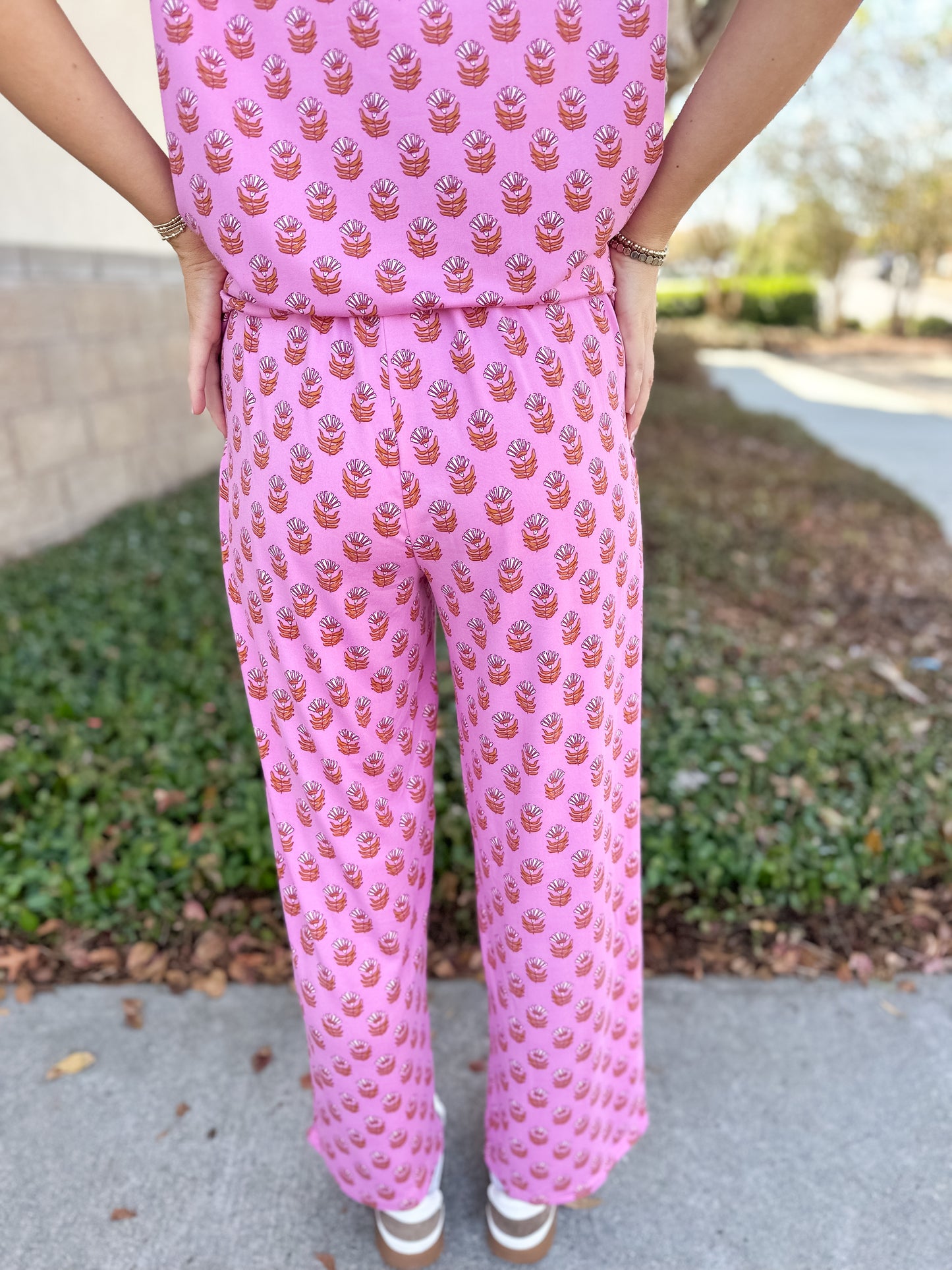 Alli Floral Fouland Pajama Pant Set - Pink