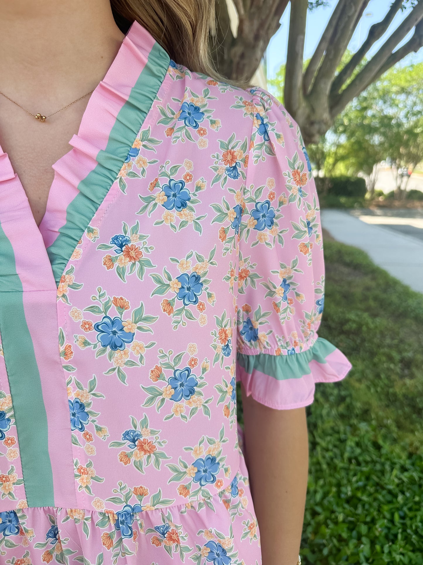 Sweet Puff Top - Pink & Teal