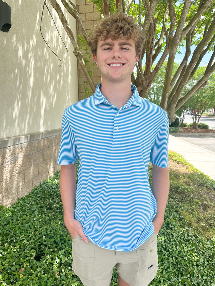 SPC Men’s Morgan Stripe Performance Polo - Hawaiian Ocean/White