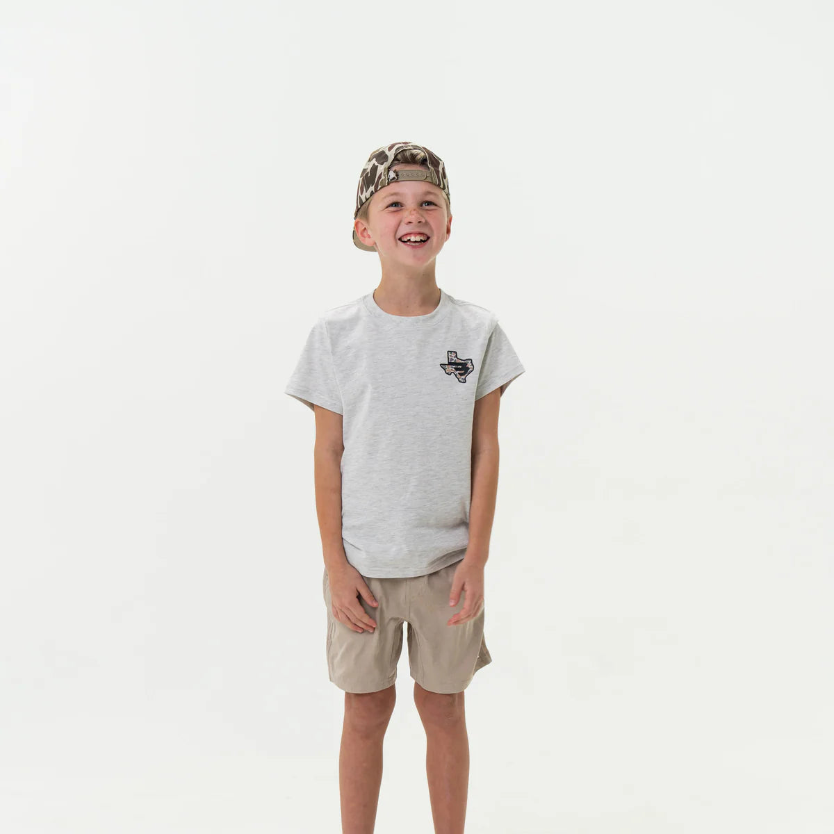 Burlebo Youth Texas Camo Flying B Logo S/S T-Shirt - Heather Ash Grey