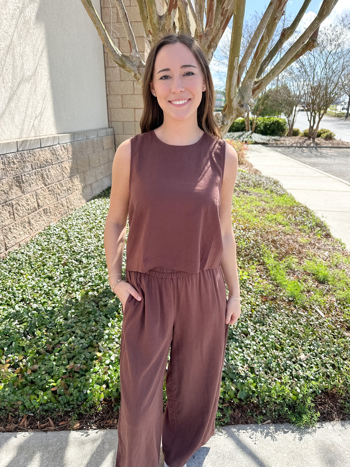 Sloane Linen Top - Chocolate Cherry