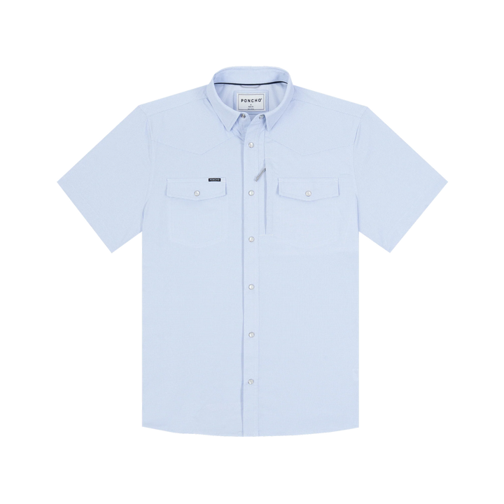 Poncho Men’s “The Padre” S/S Regular Shirt - Blue Micro-check