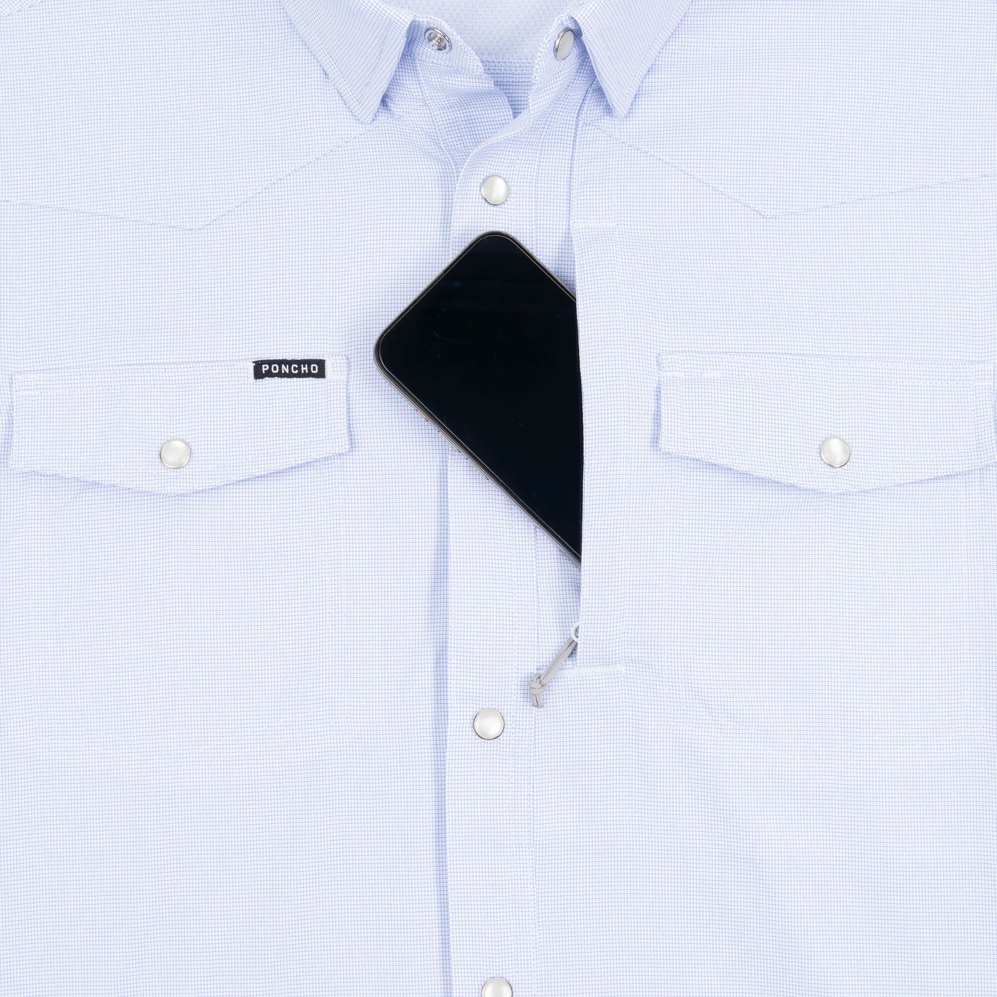 Poncho Men’s “The Padre” S/S Regular Shirt - Blue Micro-check