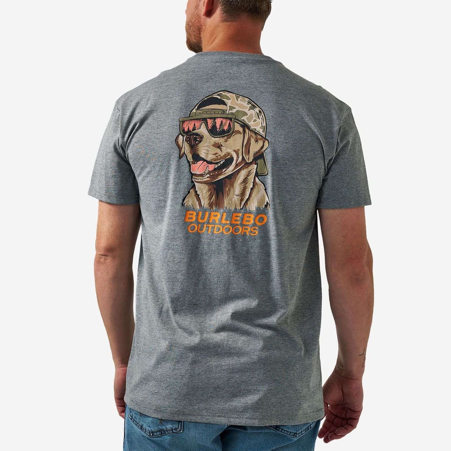 Burlebo Men’s S/S T-Shirt - Mallard Camo Dog - Dark Heather Grey