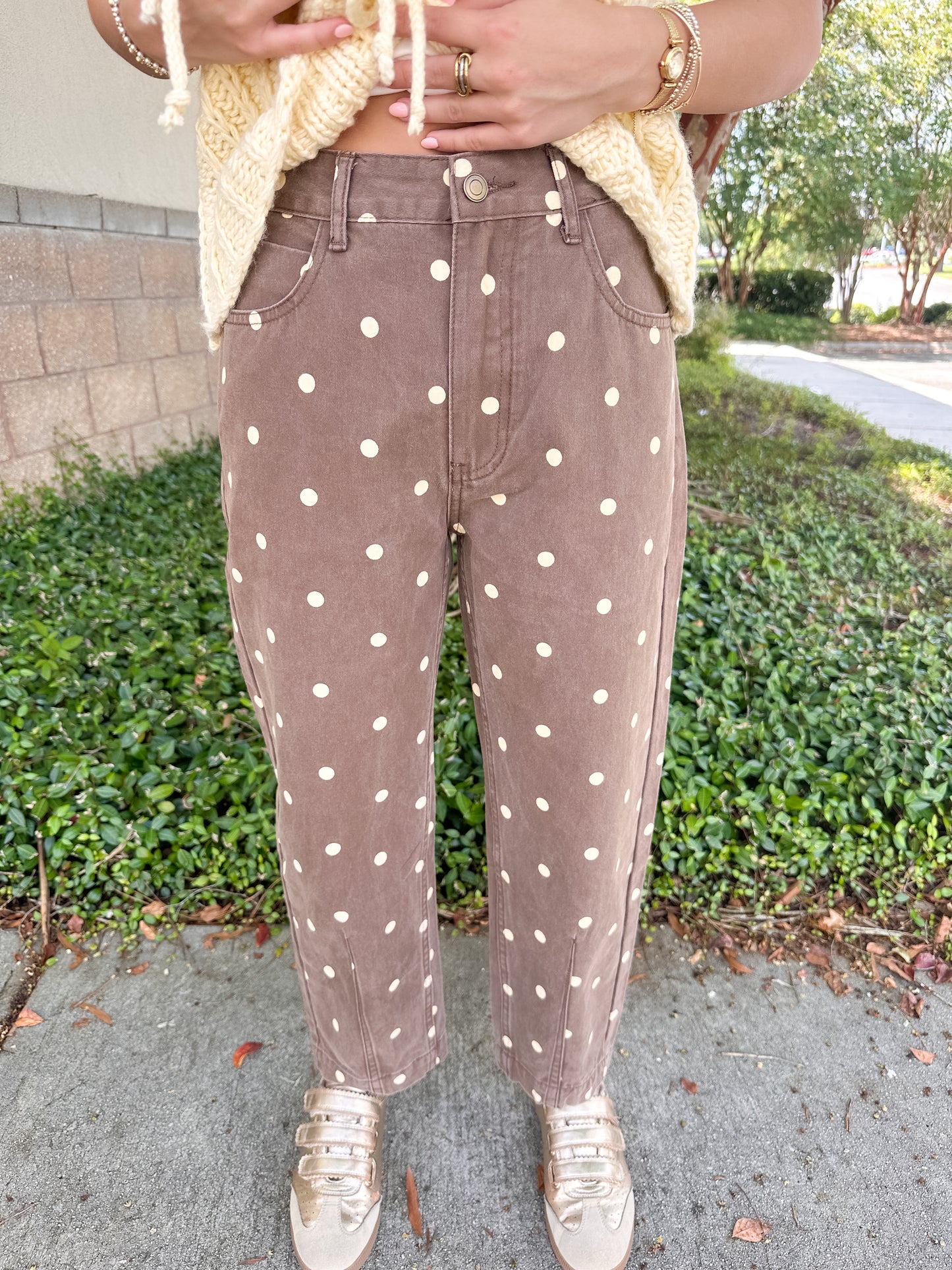 Ella Polka Dot Barrel Jeans - Brown