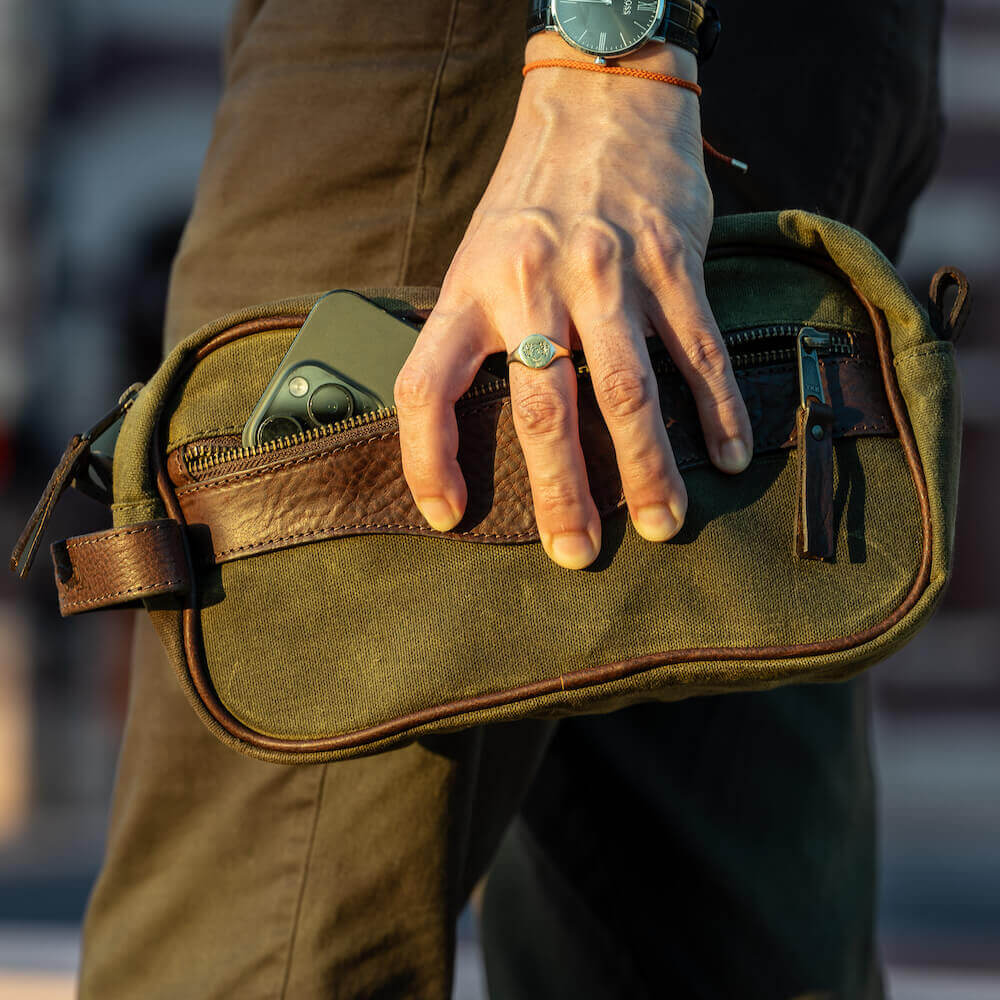 Mission Mercantile Campaign Waxed Canvas Toiletry Shave Kit - Smoke Forest