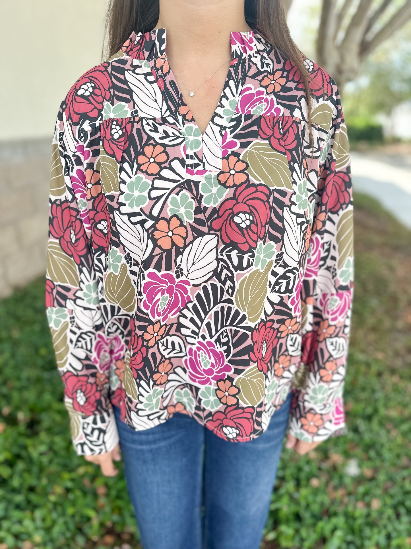 Fall Floral V-Neck Top