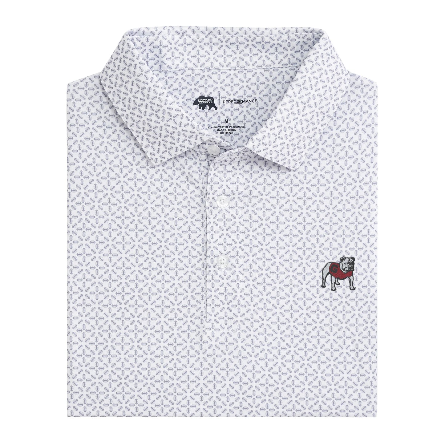 Onward Reserve UGA Standing Bulldog Gameday Printed Performance Polo - White