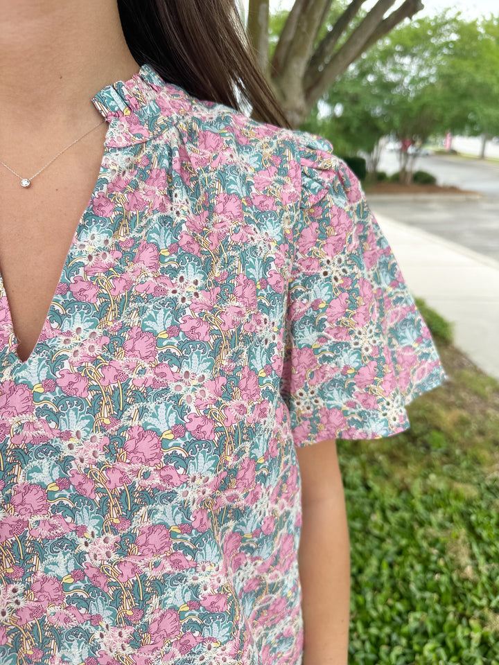 Gemalee Eyelet Mei Split Neck Top