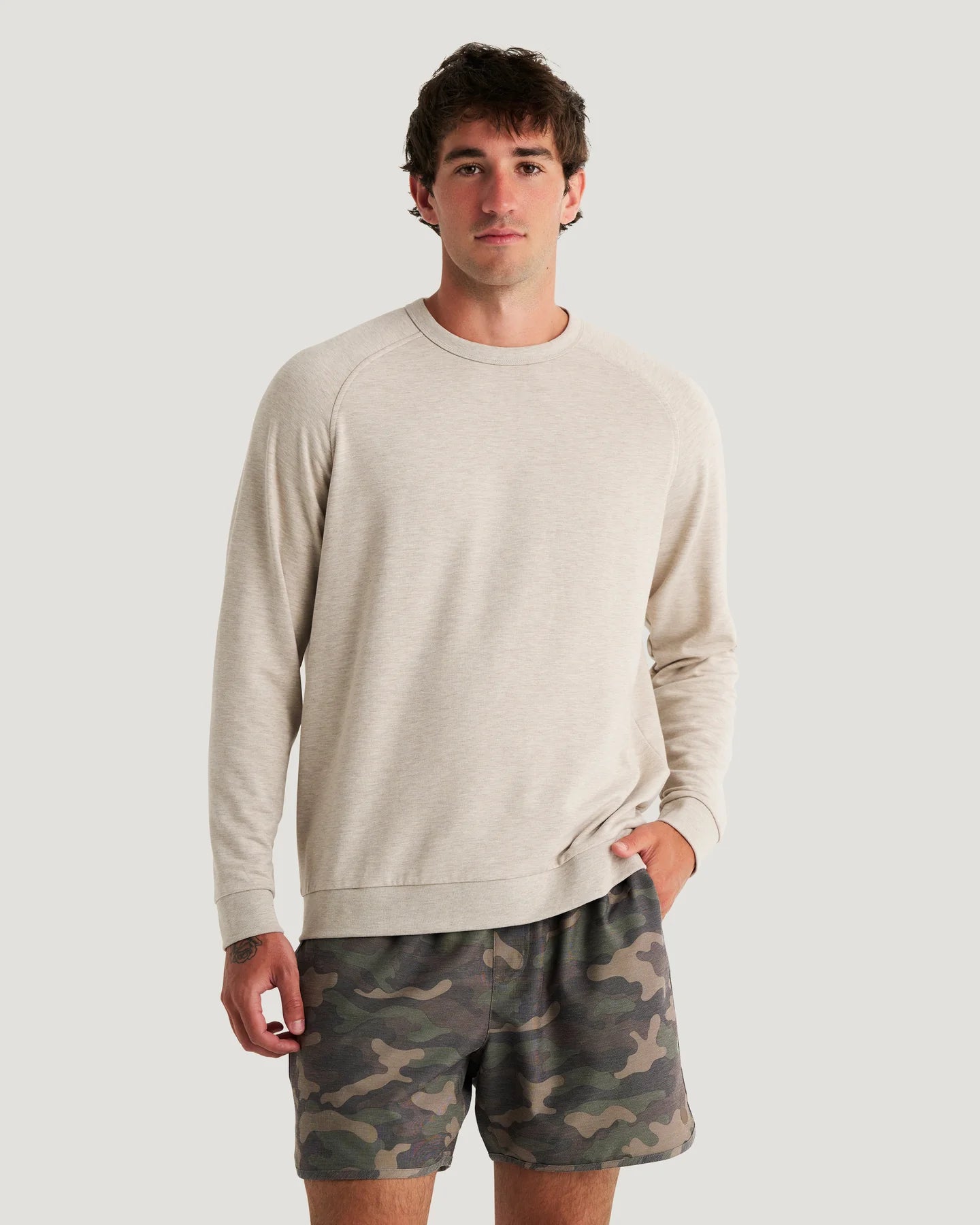 Free Fly Men’s Bamboo Lightweight Fleece Crew - Heather Desert Tan
