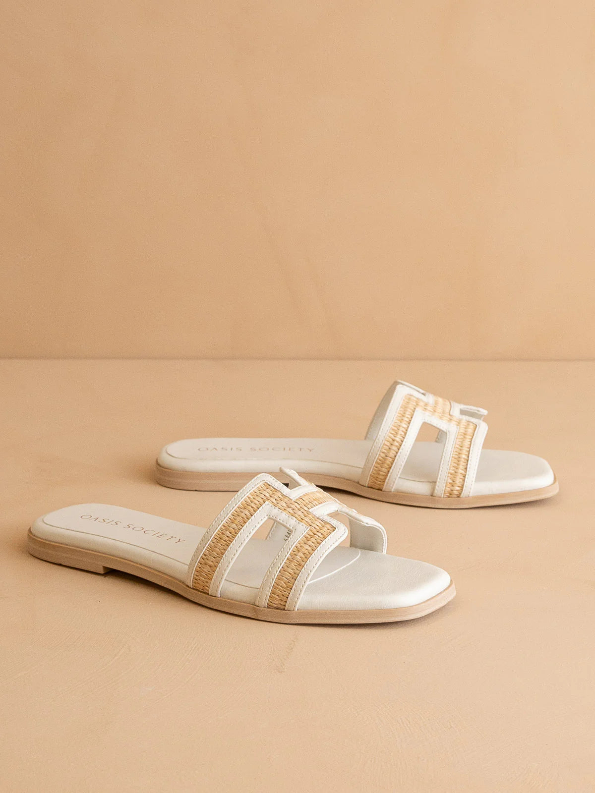 Ena Cutout Raffia Sandal - White