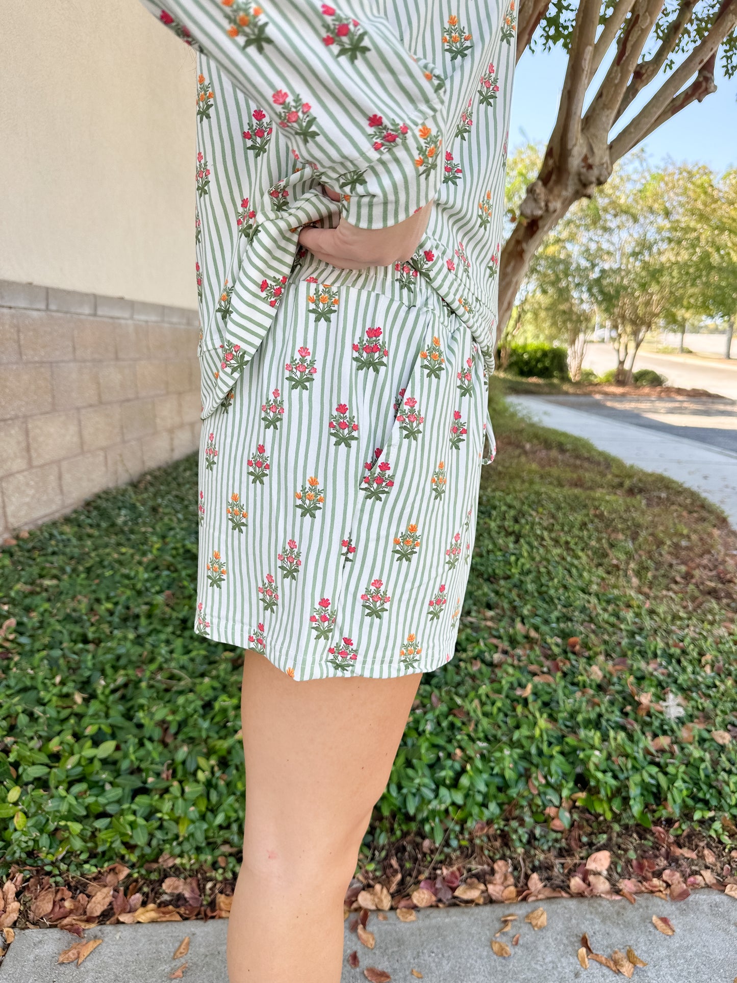 Annie Cottage Stripes Pajama Short Set - Green