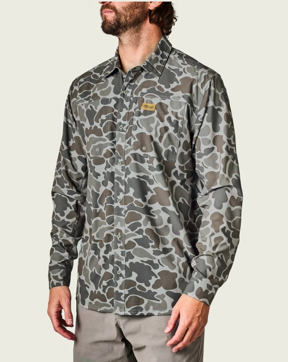 Marsh Wear Men’s Lenwood Hagood Tech L/S Button Down - Dark Green Mallard Camo