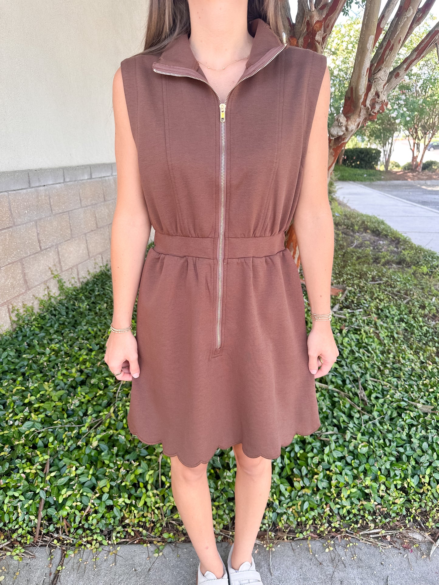 Ginger Scallop Dress - Brown