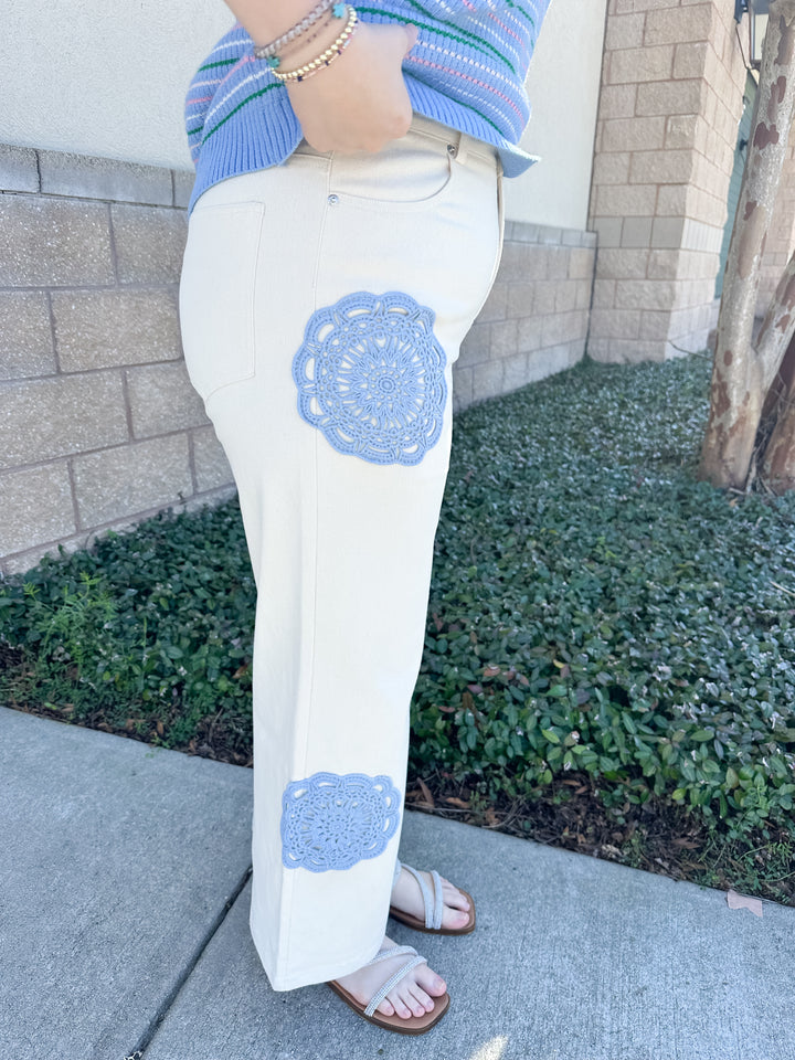 Priscilla Pants - Cream & Blue