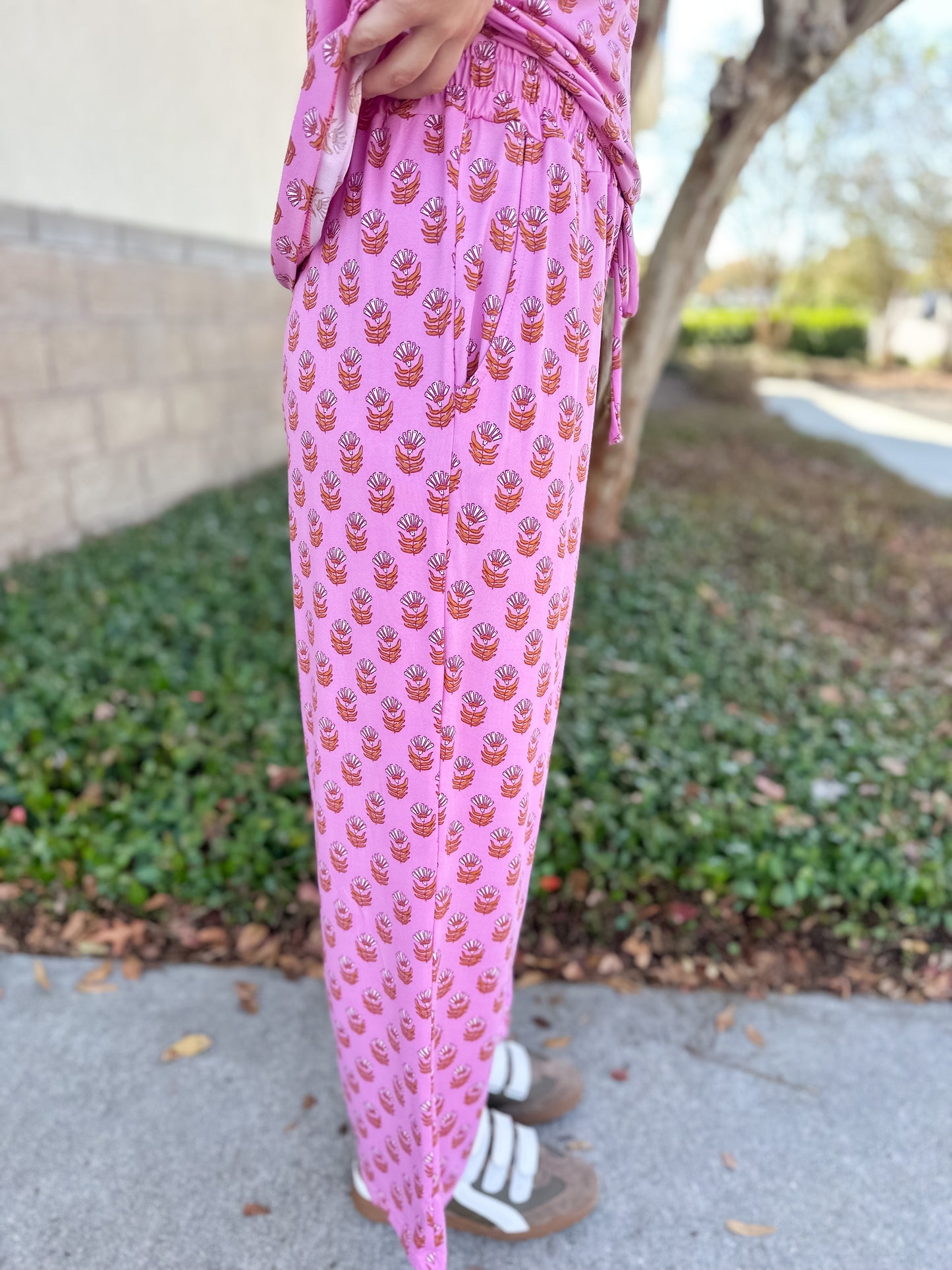 Alli Floral Fouland Pajama Pant Set - Pink