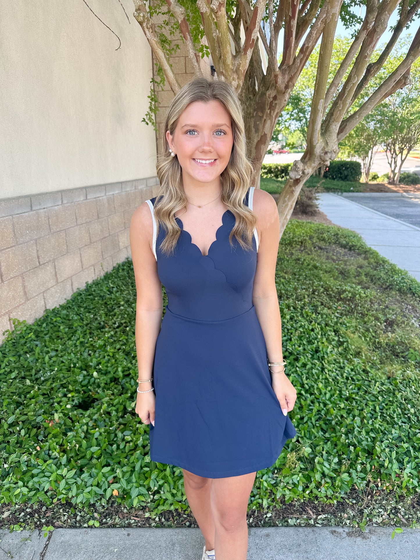 Raiyn Wrapped Scalloped Sports Dress - Navy