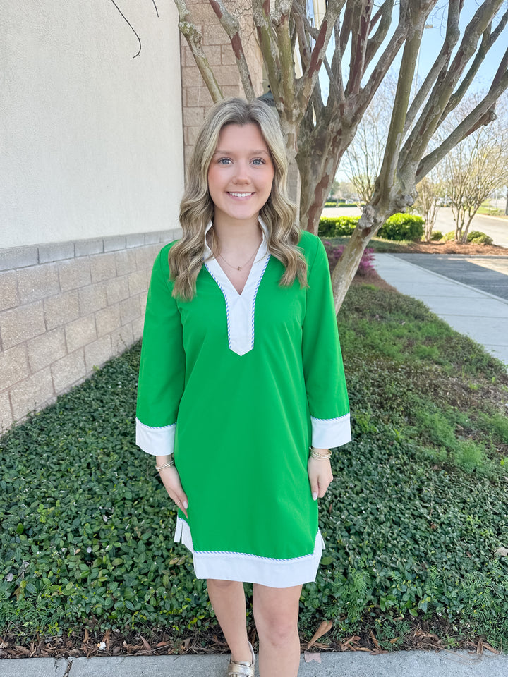 Brenda Dress - Green & White