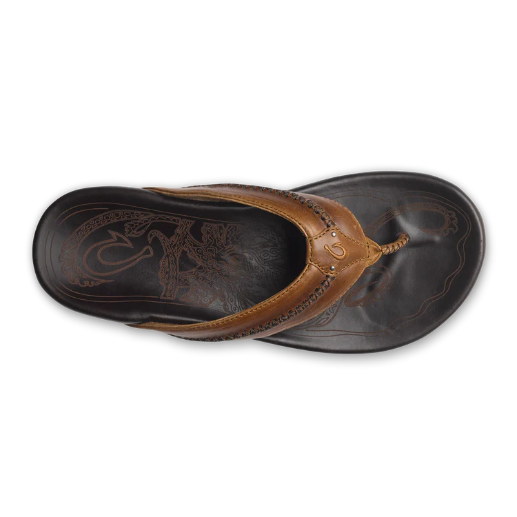 OluKai Mens Mea Ola Leather Beach Sandal - Tan|Dark Java