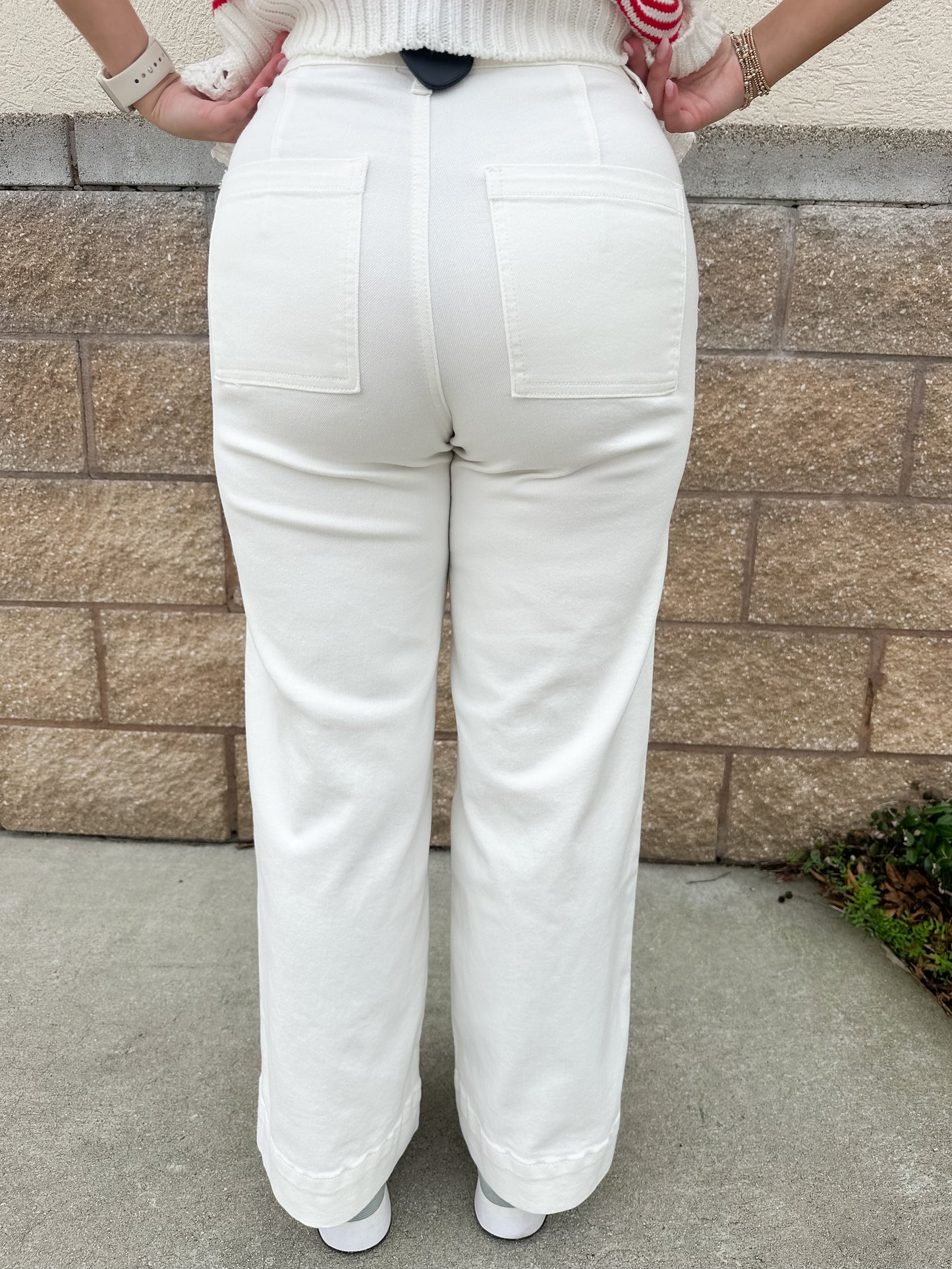 AW Pin Tuck Wide Leg Jean - White