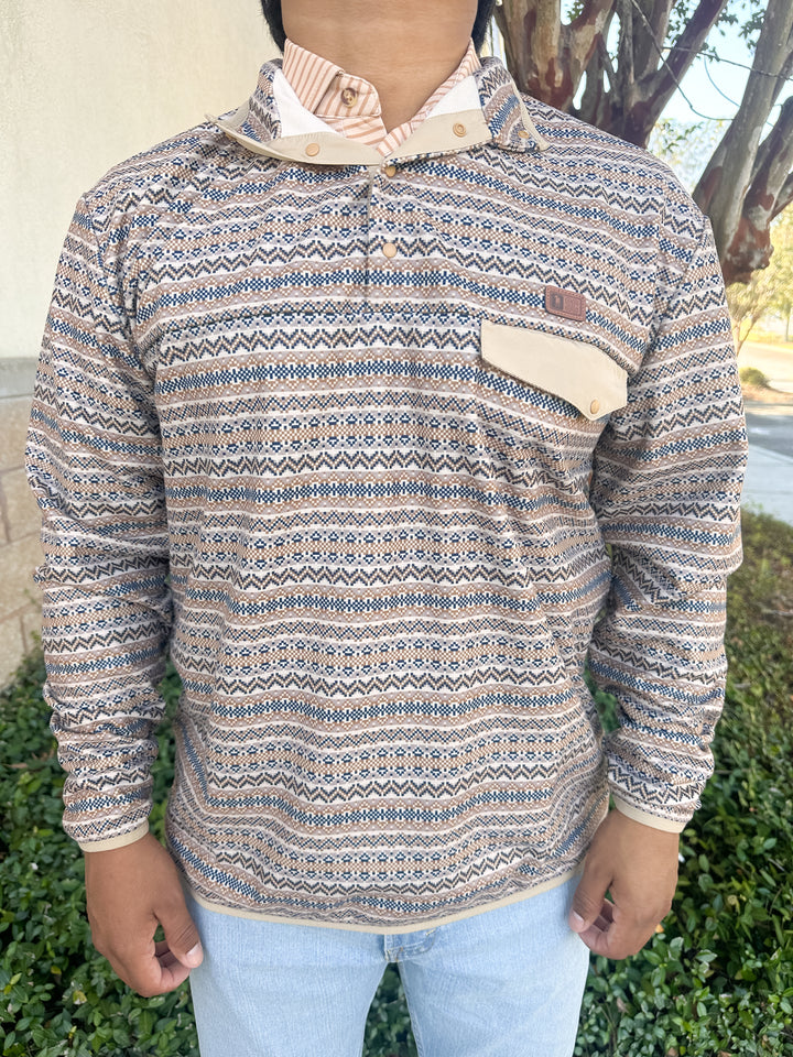 S. Casanova Thomas Fleece Quarter Snap - Oat Fair Isle