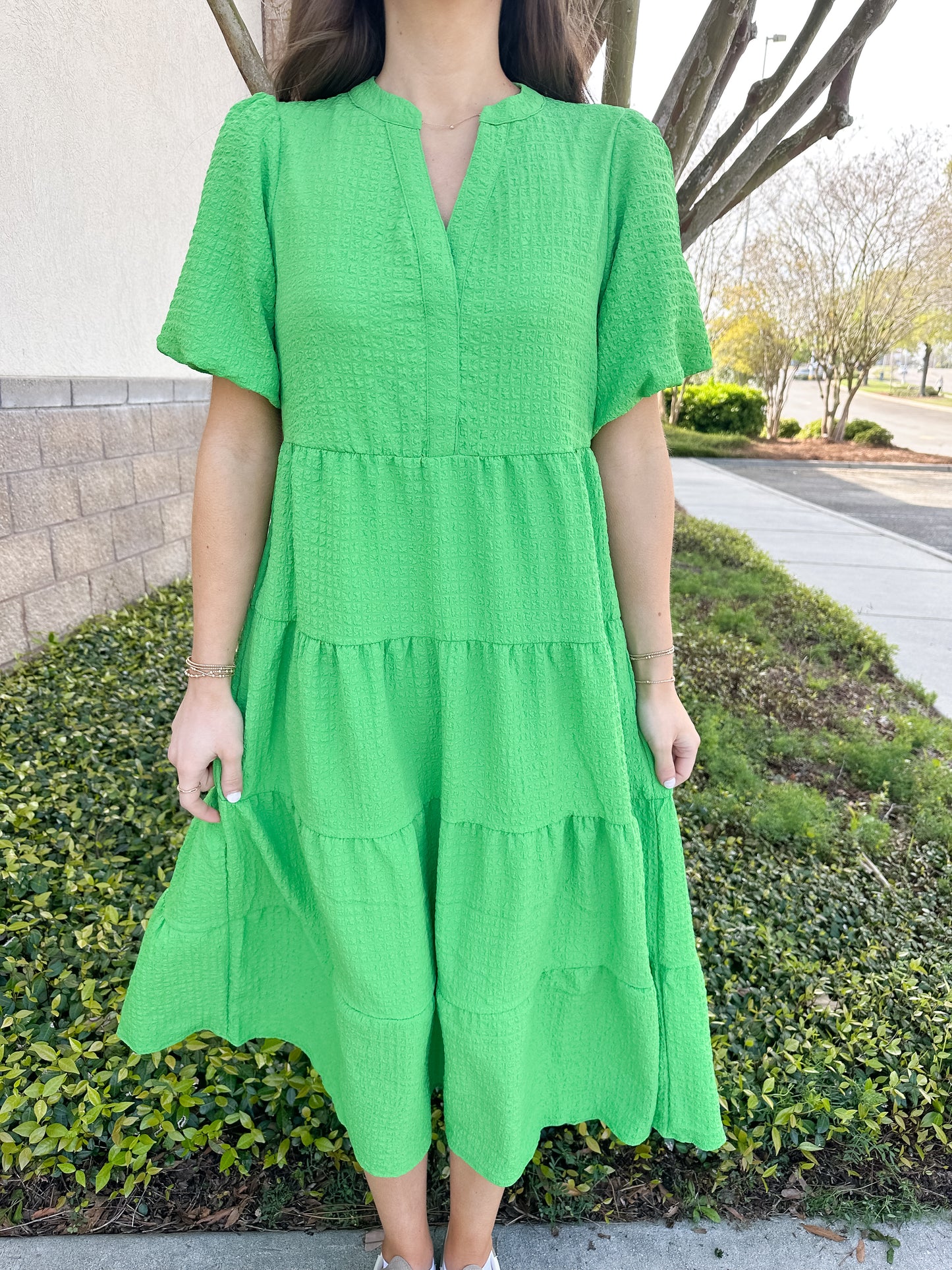 Kinsley Dress - Green Seersucker