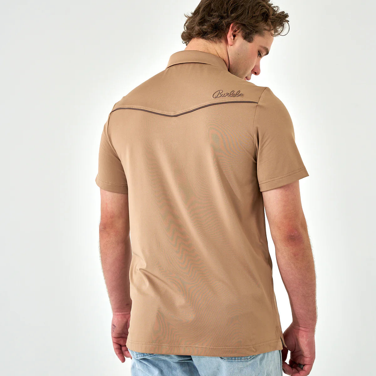 Burlebo Men’s Pearl Snap Performance Polo - Mallards Khaki