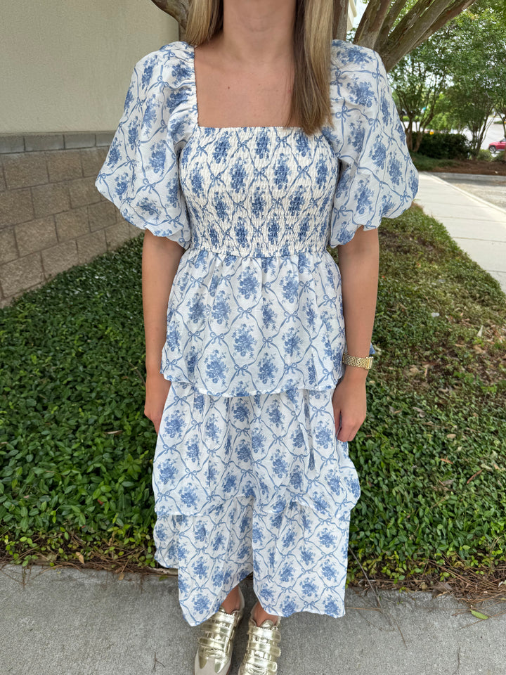 Bodi Smocked Bubble Tiered Midi Dress