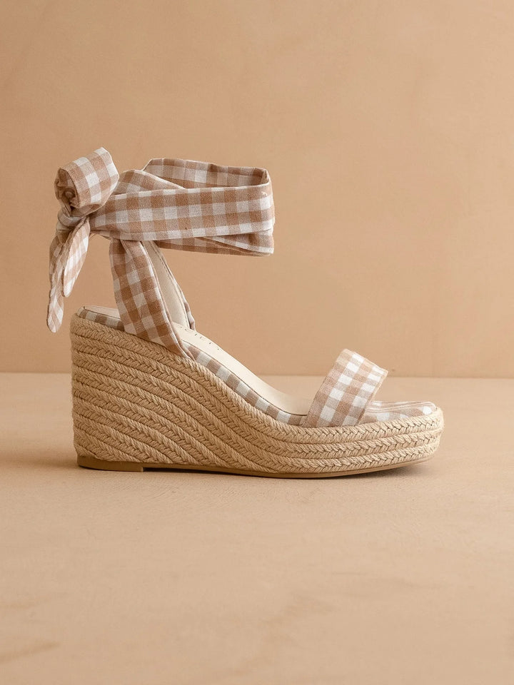Oceana Wedge - Latte Gingham