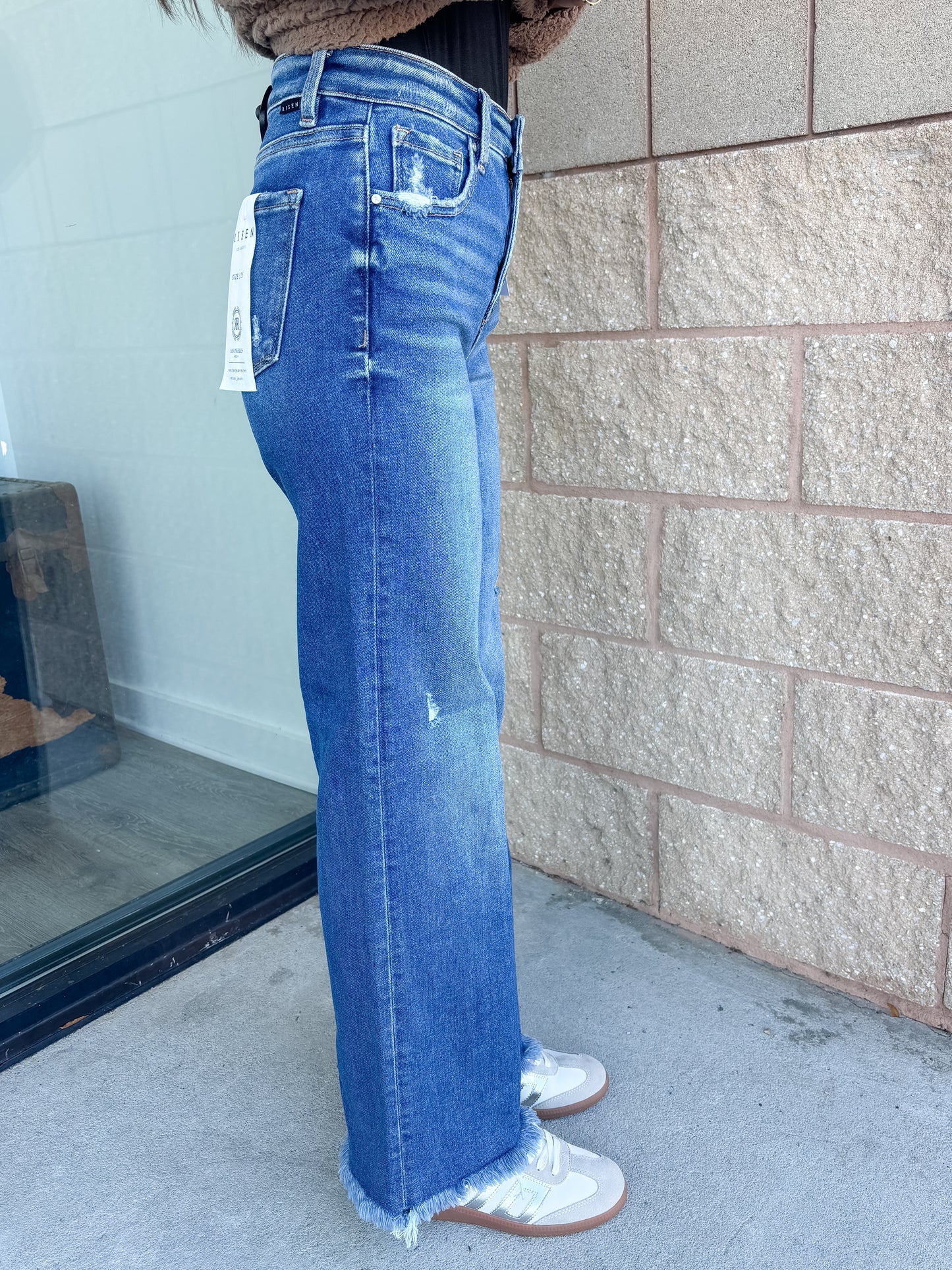 Risen Beth - Mid Rise Ankle Straight Fray Jeans - Dark