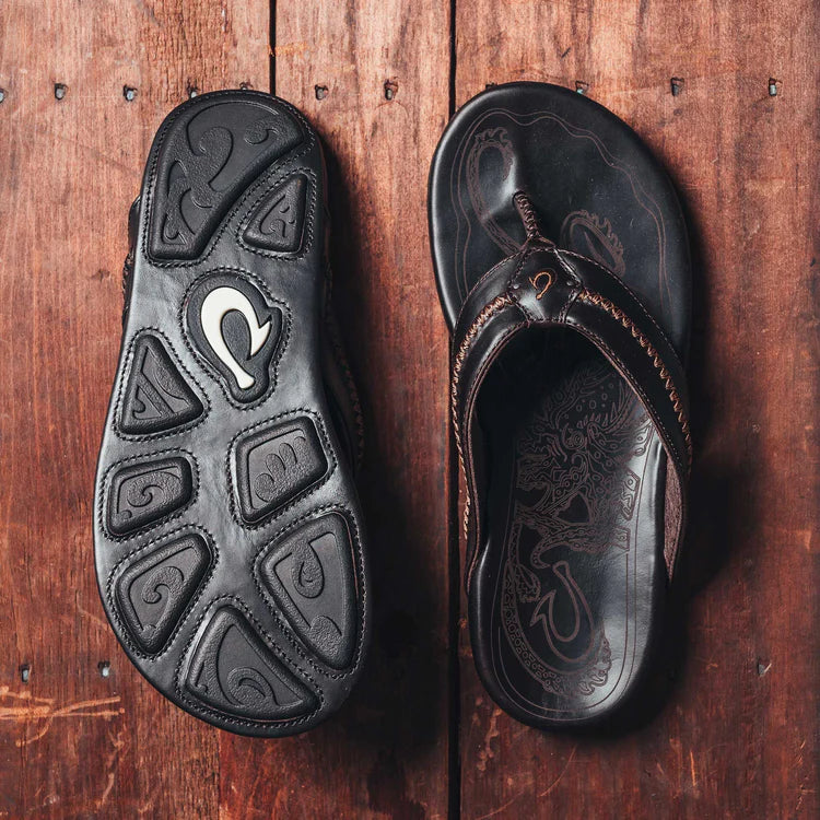 OluKai Mens Mea Ola Leather Beach Sandal - Dark Java|Dark Java