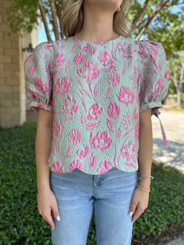 Jessamine Jacquard Scallop Top