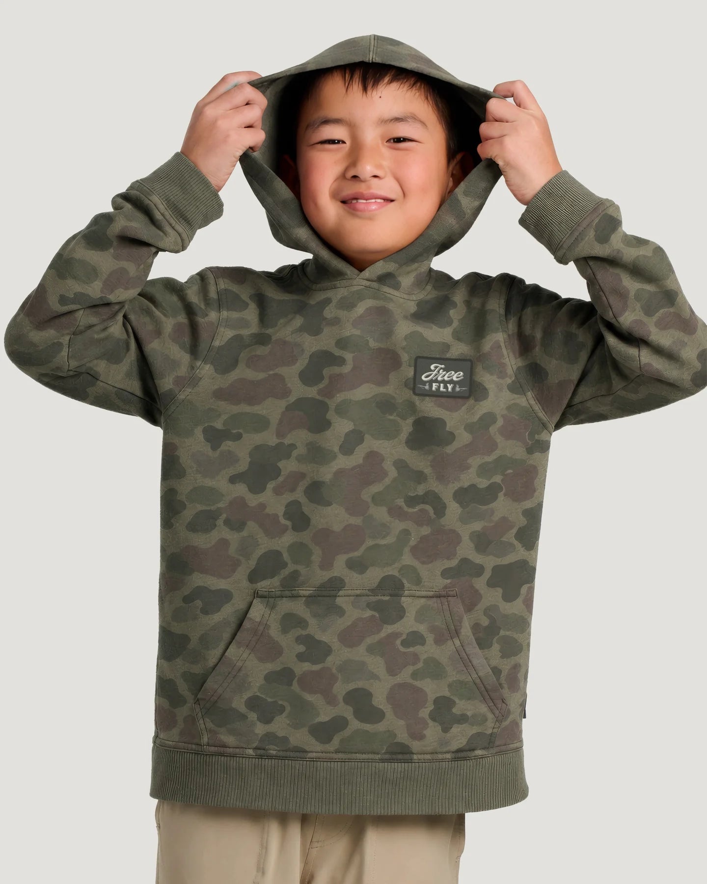 FreeFly Youth Camo Outfitters Fleece Hoodie - Vintage Camo Oil Green